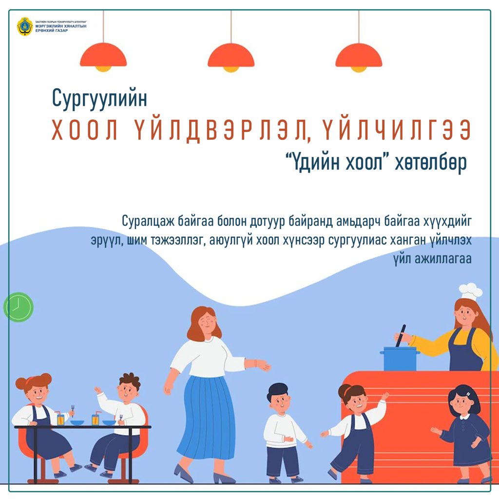 СУРГУУЛИЙН ХООЛ ҮЙЛДВЭРЛЭЛ, ҮЙЛЧИЛГЭЭ, “ҮДИЙН ХООЛ” ХӨТӨЛБӨРИЙГ ХЭРЭГЖҮҮЛЭХ ЗӨВЛӨМЖ